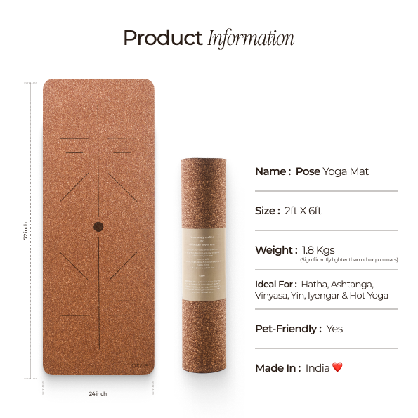 Pose Cork Yoga Mat - Grippiest Mat Ever | Free Carry Bag Include