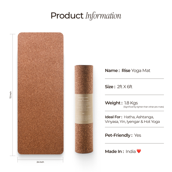 Rise Cork Yoga Mat - Grippiest Mat Ever | Free Carry Bag Included