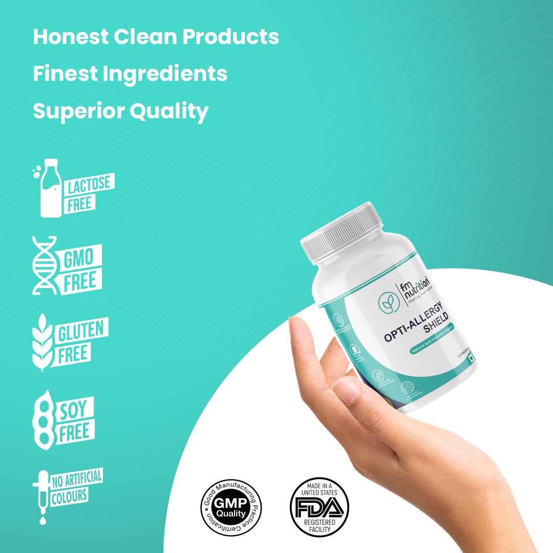 FM Nutrition Opti-Allergy Shield I Natural Anti-Histamine Complex I Quercetin with Bromelain and plant derivatives I Vegan I Non-GMO I 60 Veg Capsules