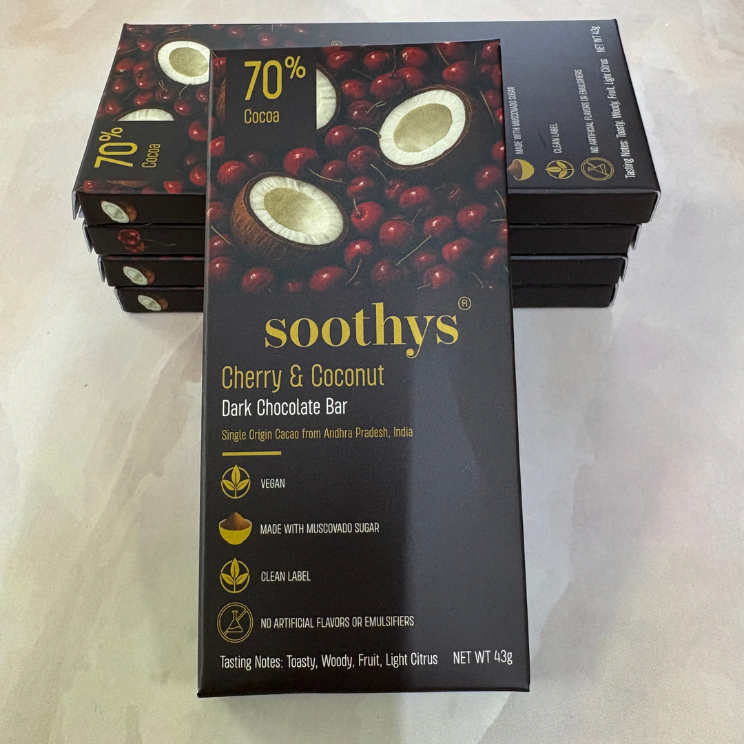Soothys 70% Dark Vegan Chocolate Bars | Cherry & Coconut | 5 × 43 g Value Pack