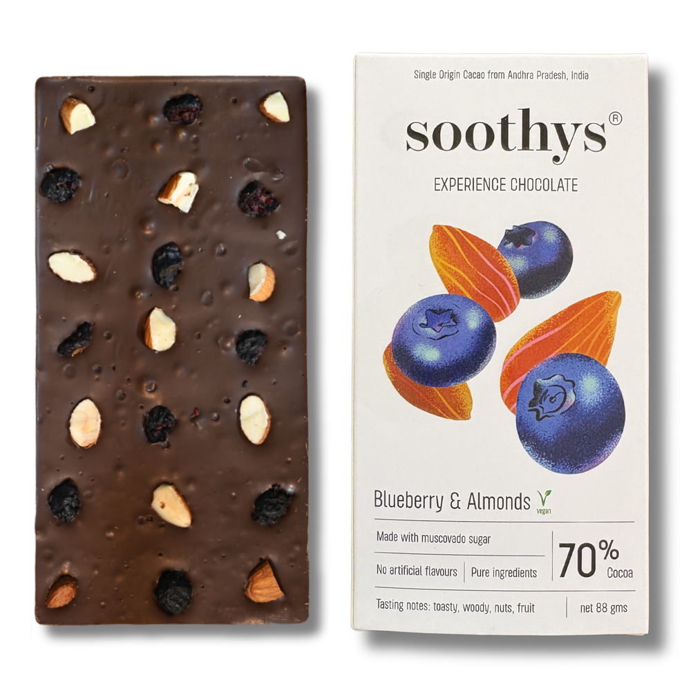Soothys 70% Dark Vegan Chocolate Bar | Blueberry & Almonds | 88 g