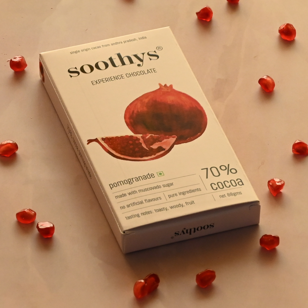 Soothys 70% Dark Vegan Chocolate Bar | Pomegranate | 88 g