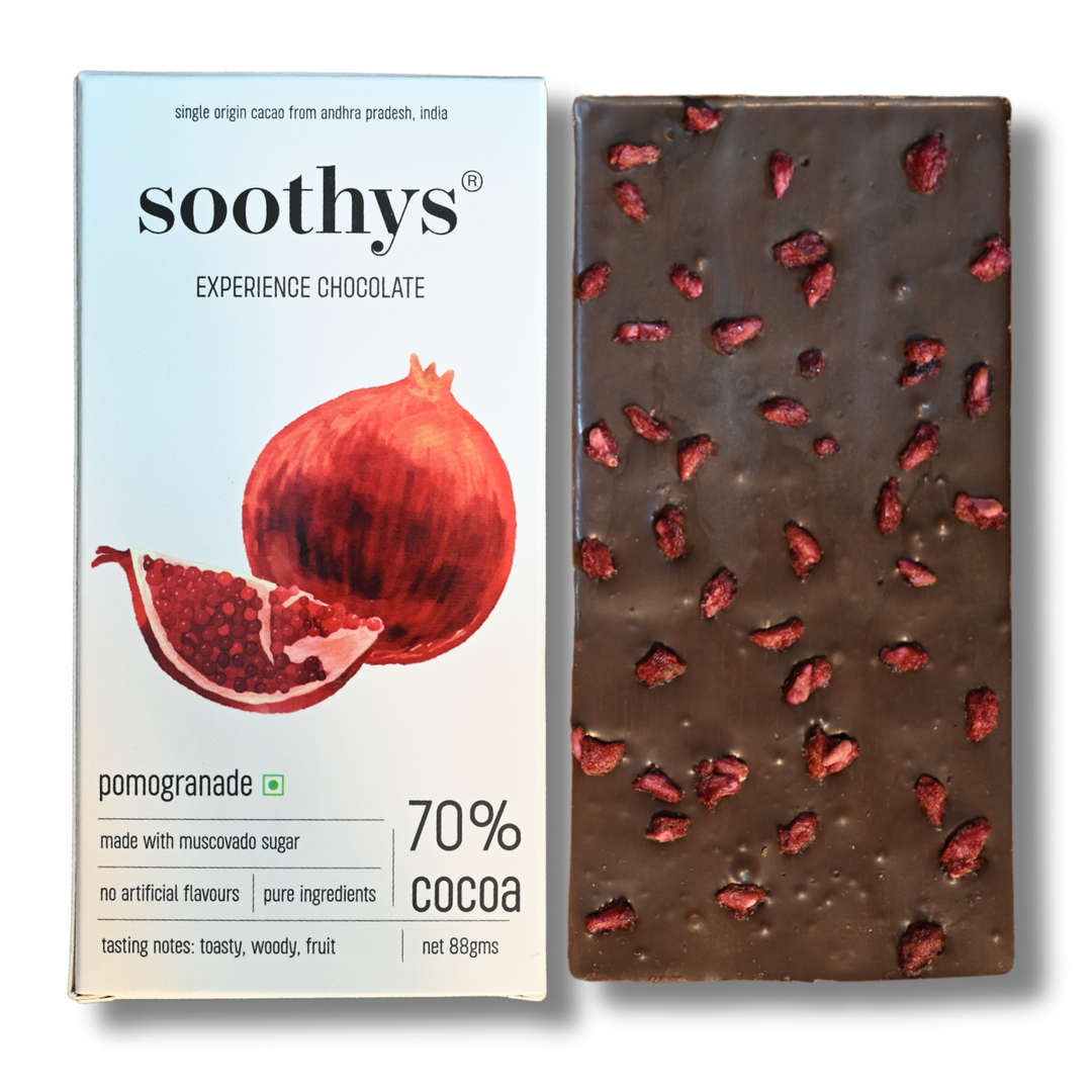 Soothys 70% Dark Vegan Chocolate Bar | Pomegranate | 88 g