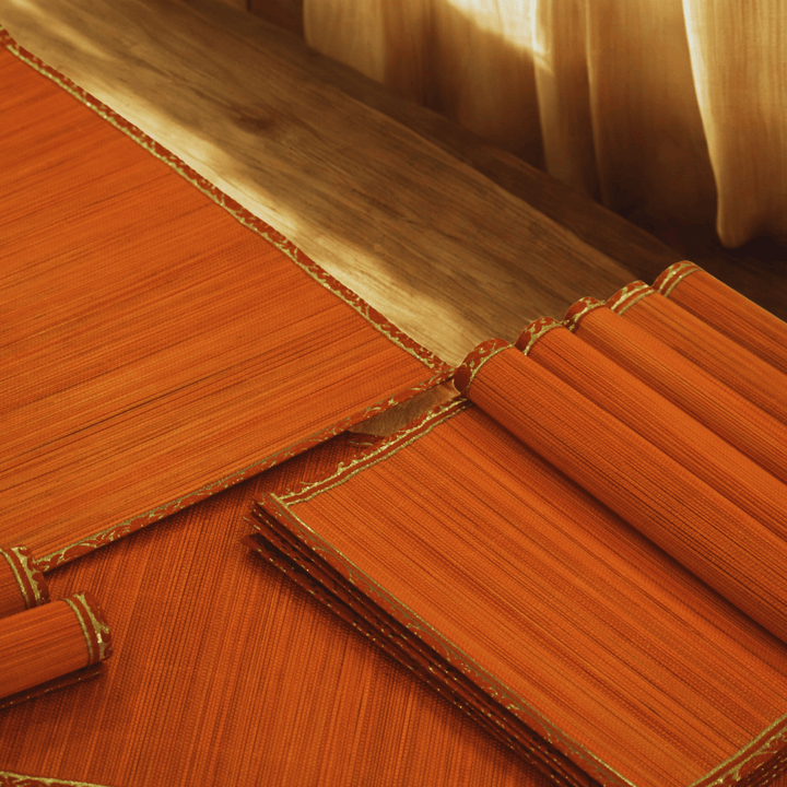 Zari Series | Bamboo Placemats (Set of 6) - Orange with Marigold Zari Accents
