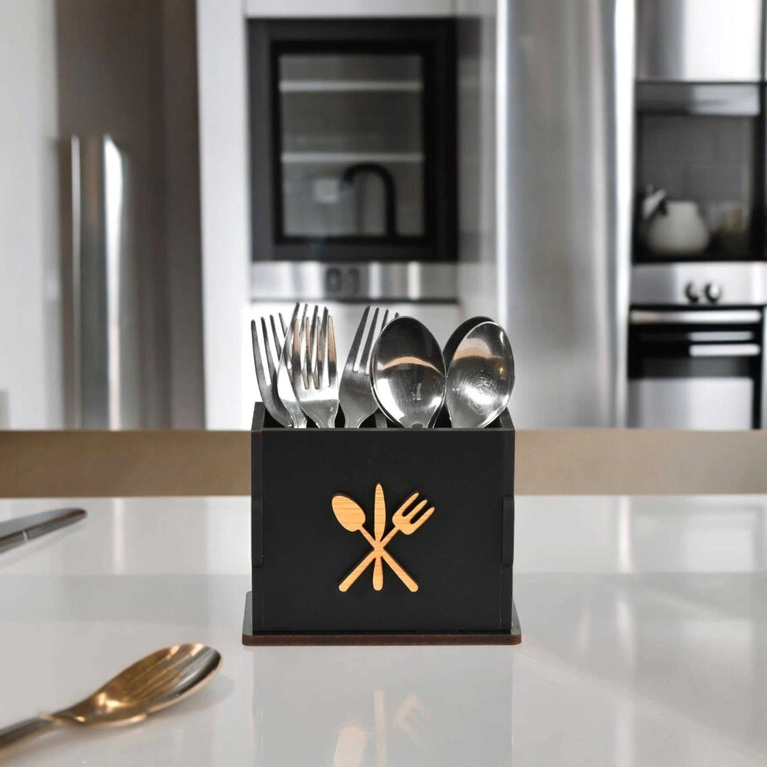 Gift Kya De 2 Compartments Wooden Cutlery Stand for Kitchen & Dining Table | Spoon, Knife & Fork Holder