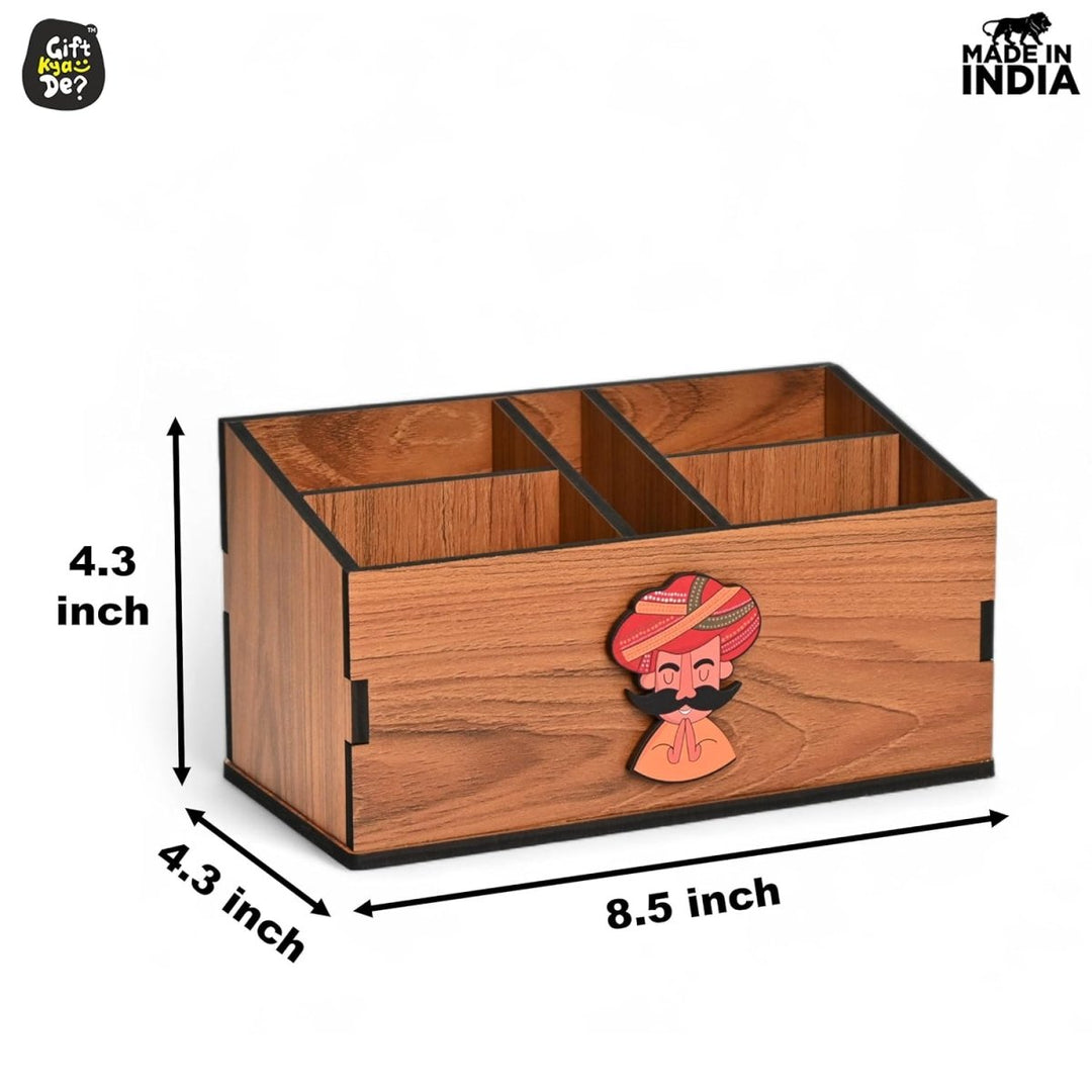 Gift Kya De Wooden Remote Stand with 5 Sections | Remote Holder for TV and AC | Stationary Organizer | Ideal for Home and Office