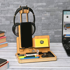 Gift Kya De Headphone Holder for Gamers Music Lovers, Portable Desk Organizer with Mobile Phone Stand Compatible with All Headphones Size