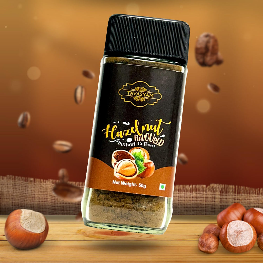 TAVASYAM Coffee Powder Jar 50 gm - Hazelnut Instant Coffee Powder - 25 Servings