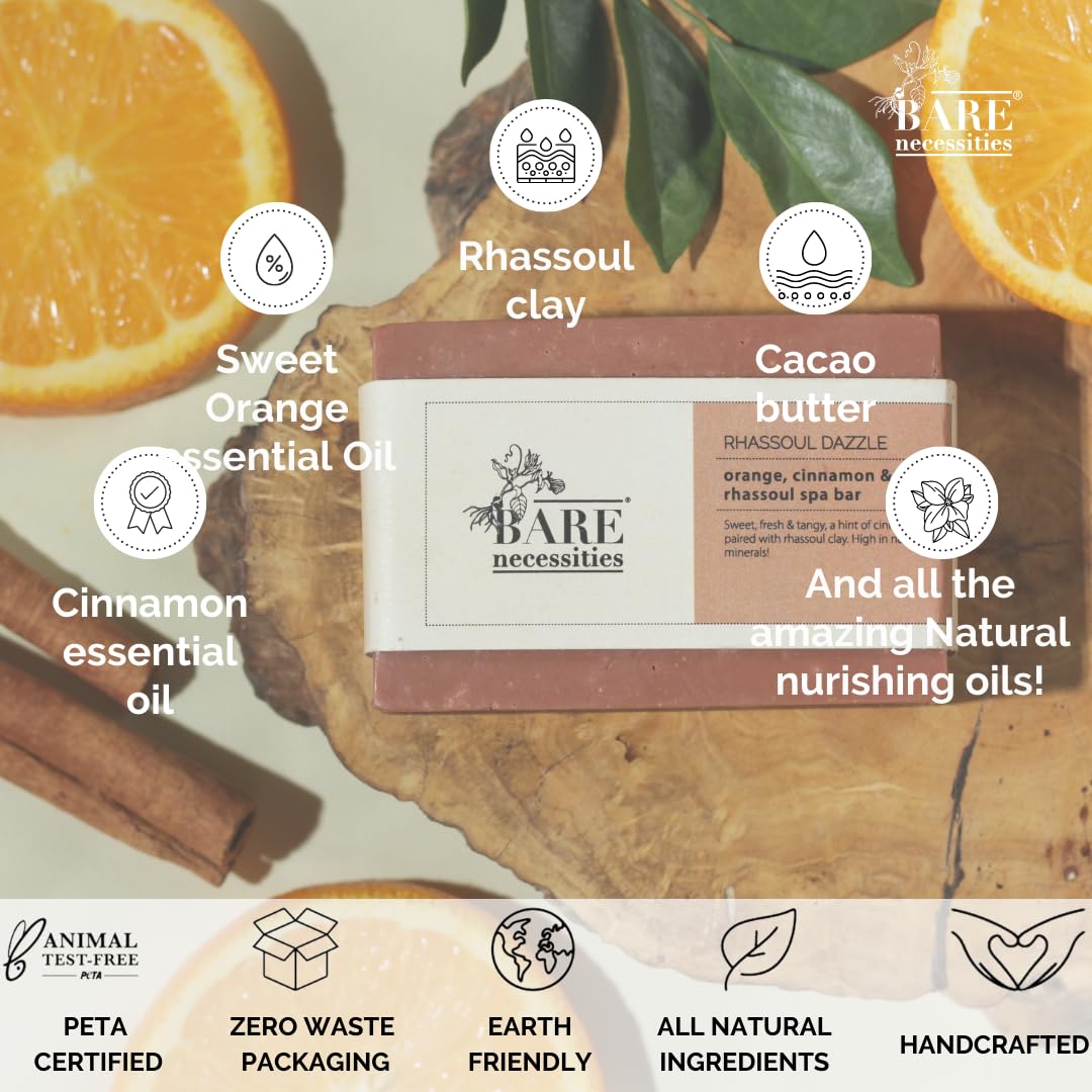 Bare Necessities Natural Orange Cinnamon Rhassoul Handmade Soap Bar - 75g