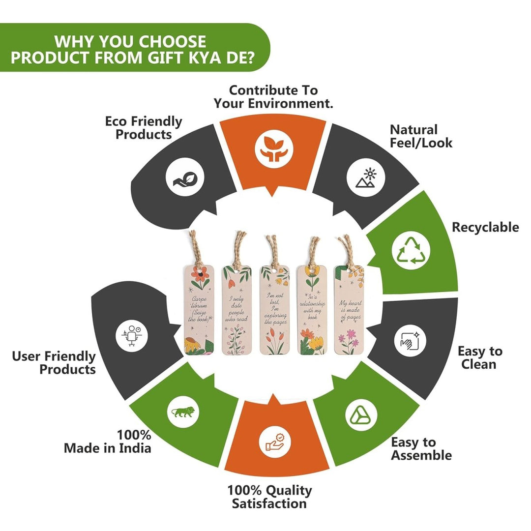 Gift Kya De Bookmarks Set of 5 | Beautiful Designs & Quotes | Hard Paper Book Marker With Handmade Tassel Dori