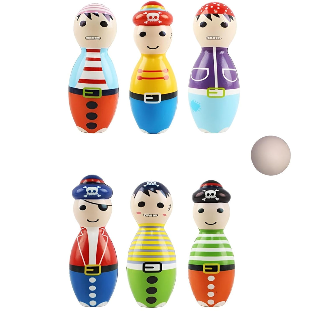 Channapatna Toys Wooden Pirates Bowling Pins Skittles Toy Set for Kids (2 Years+) Non Toxic Colors, Indoor & Outdoor Game, Fun Learning Toy for Kids
