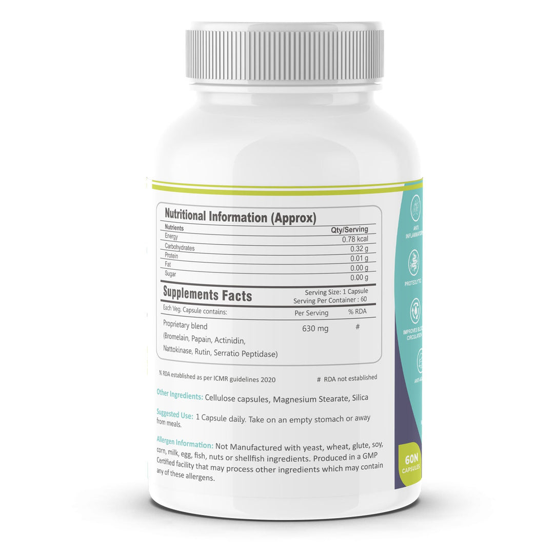 "FM Nutrition Optizyme I  Systemic Enzyme Therapy I Proteolytic enzymes I Nattokinase + Serratopeptidase  I 60 Veg Capsules"