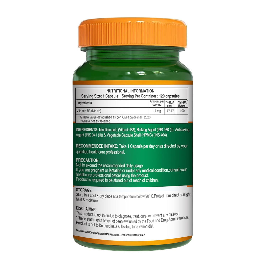 Vitamin B3 Niacin Capsules 120 Count  Energy, Skin & Cholesterol Support