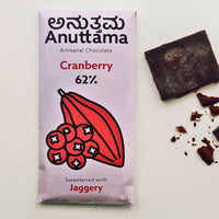 Anuttama Cranberry Dark Chocolate | 62% Cocoa, Vegan | 50g