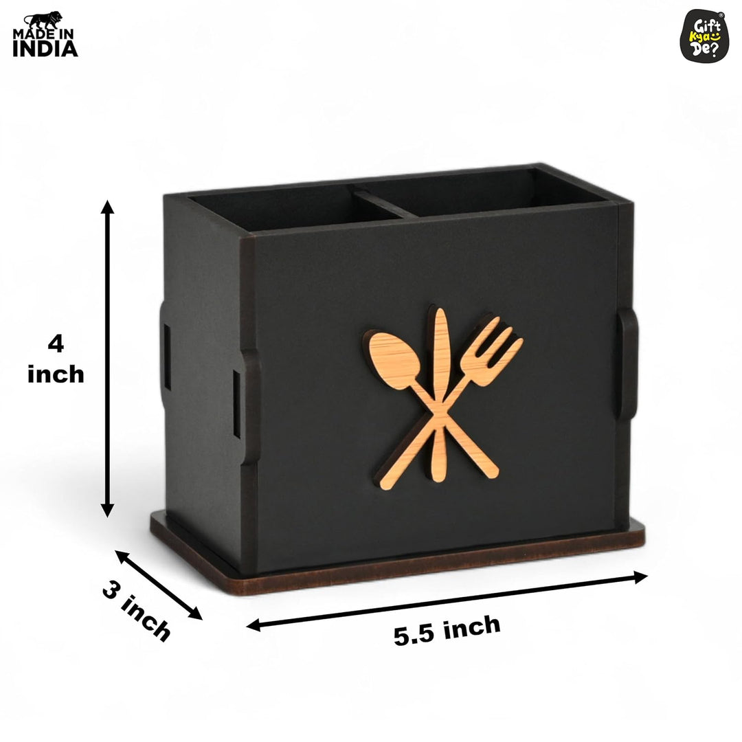Gift Kya De 2 Compartments Wooden Cutlery Stand for Kitchen & Dining Table | Spoon, Knife & Fork Holder