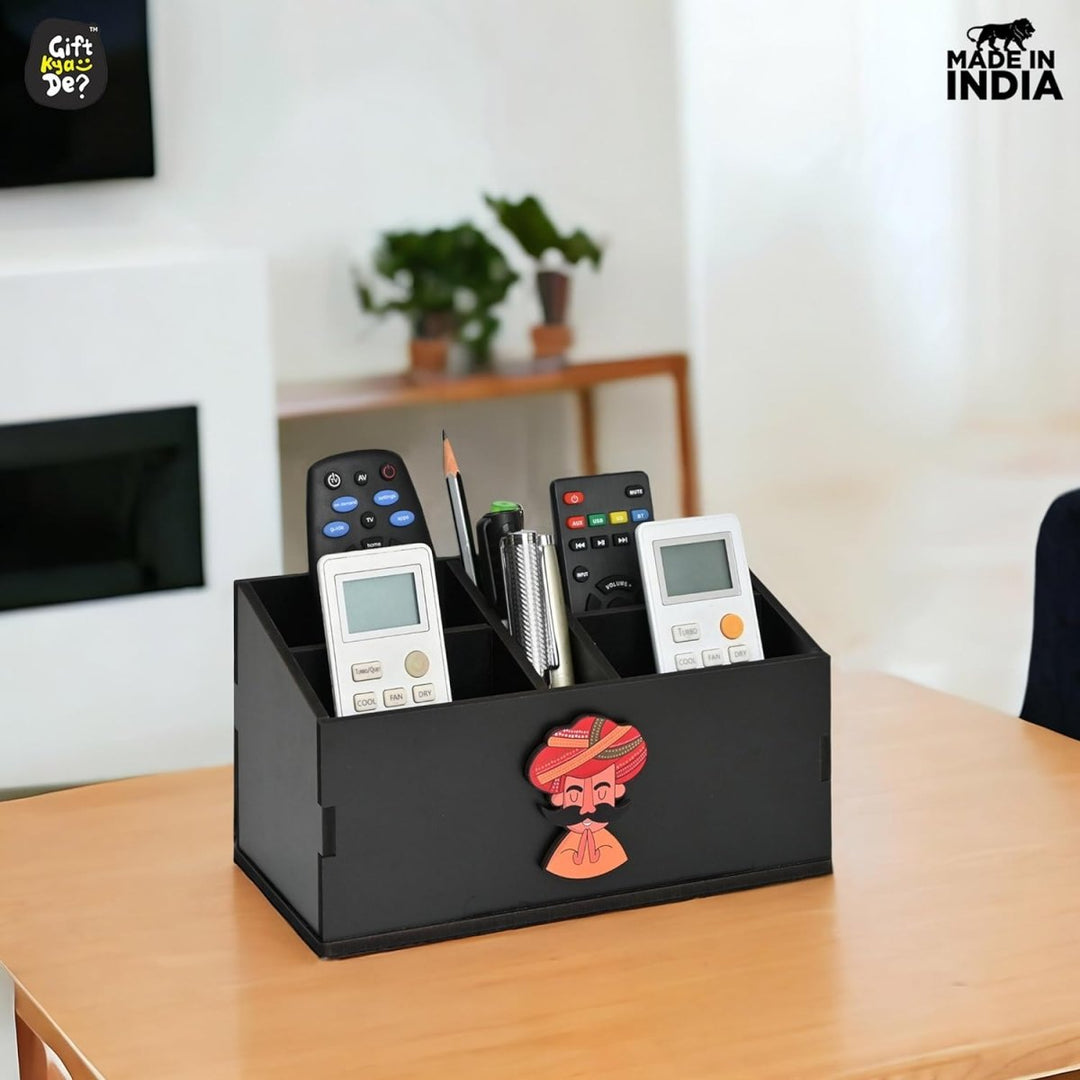 Gift Kya De Wooden Remote Stand with 5 Sections | Remote Holder for TV and AC | Stationary Organizer | Ideal for Home and Office