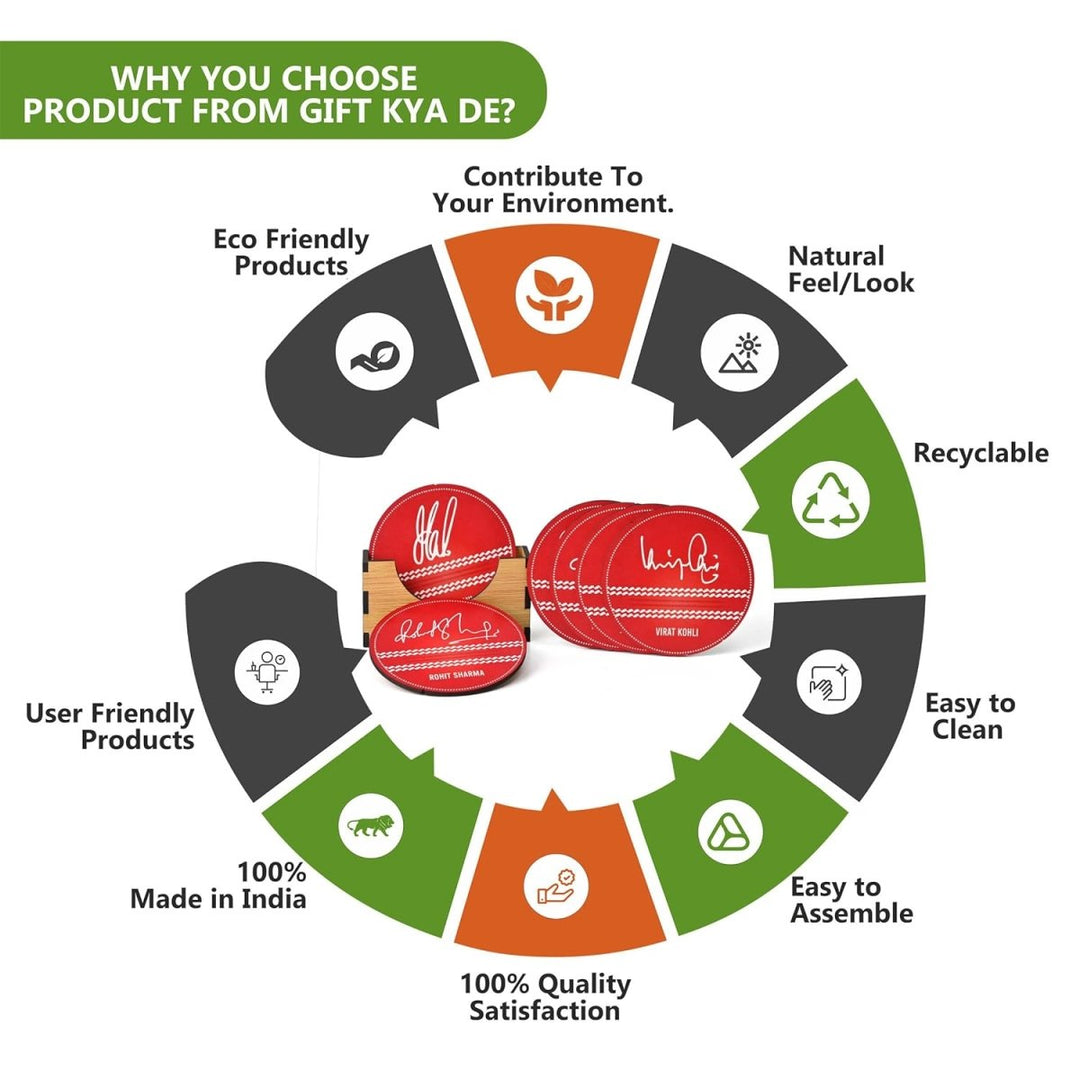 Gift Kya De Cricket Themed Coaster Set of 6 with Proper Coaster Stand | Perfect For Tea And Coffee Cups