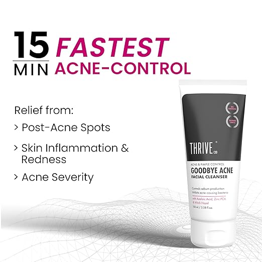 ThriveCo Goodbye Acne Facial Cleanser | Non-Comedogenic Anti Acne Face Wash for Pimples with Azelaic Acid & Witch Hazel | For Women & Men (100ml)