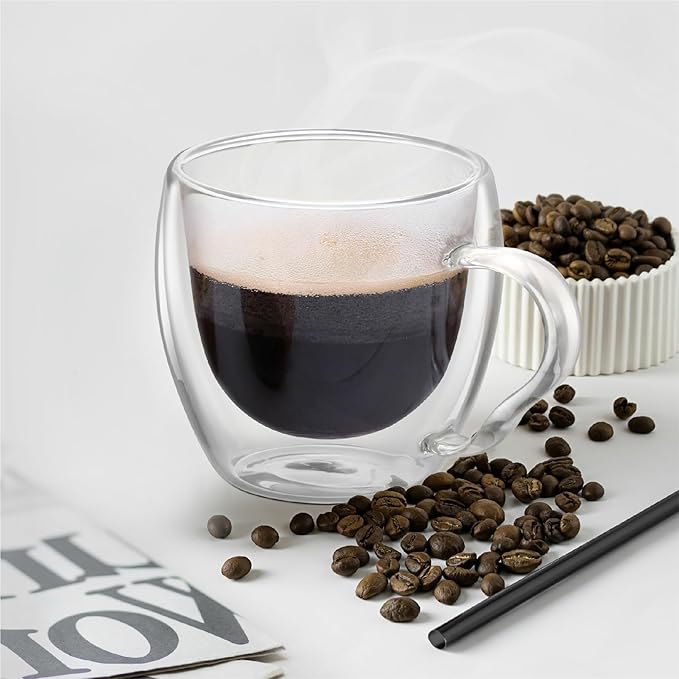 The Bean Co Roasters Double Wall Coffee Cup | Borosilicate Glass | Insulated Layer Cups | Perfect for Coffee and Tea