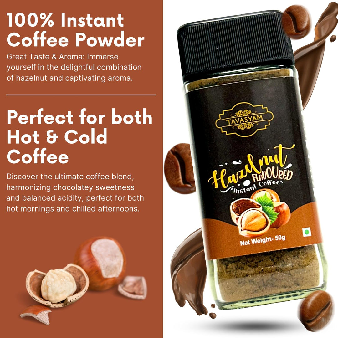 TAVASYAM Coffee Powder Jar 50 gm - Hazelnut Instant Coffee Powder - 25 Servings
