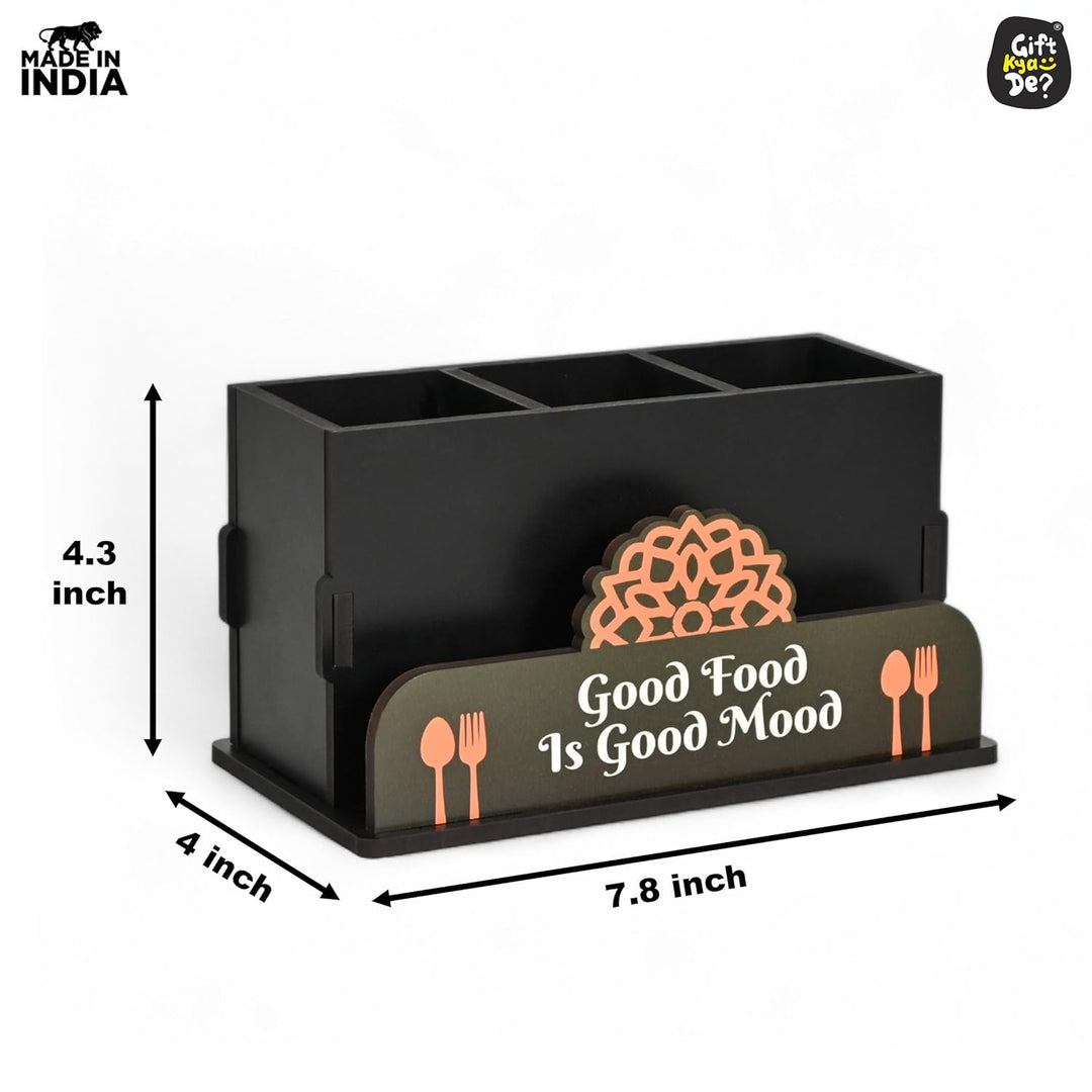 Gift Kya De Cutlery Stand with Tissue Holder for Kitchen & Dining Table | 3 Compartments | Spoon, Knife & Fork Holder, Cutlery Organizer