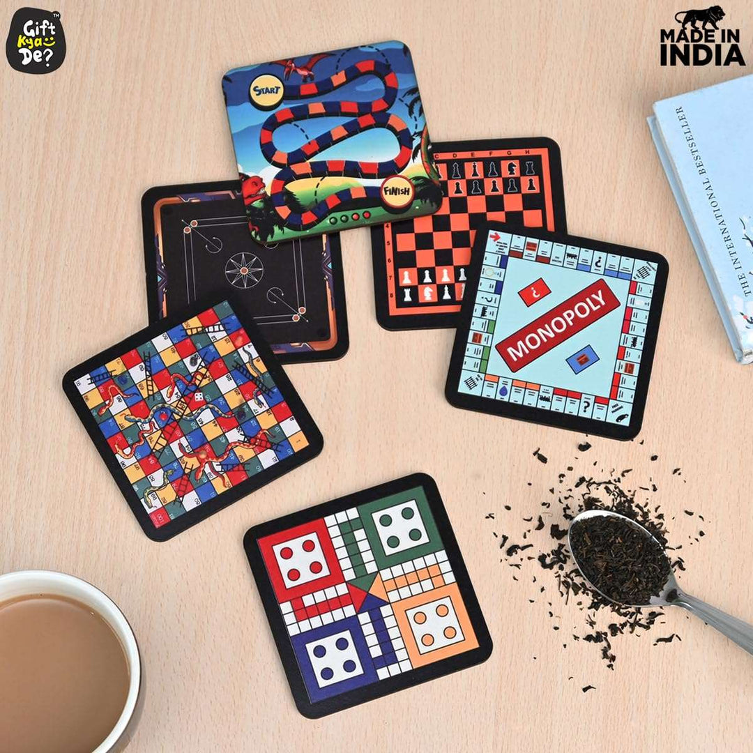 Gift Kya De Coaster Set of 12 | Wooden Square Coasters with Proper Coaster Stand | Designer Coaster Set
