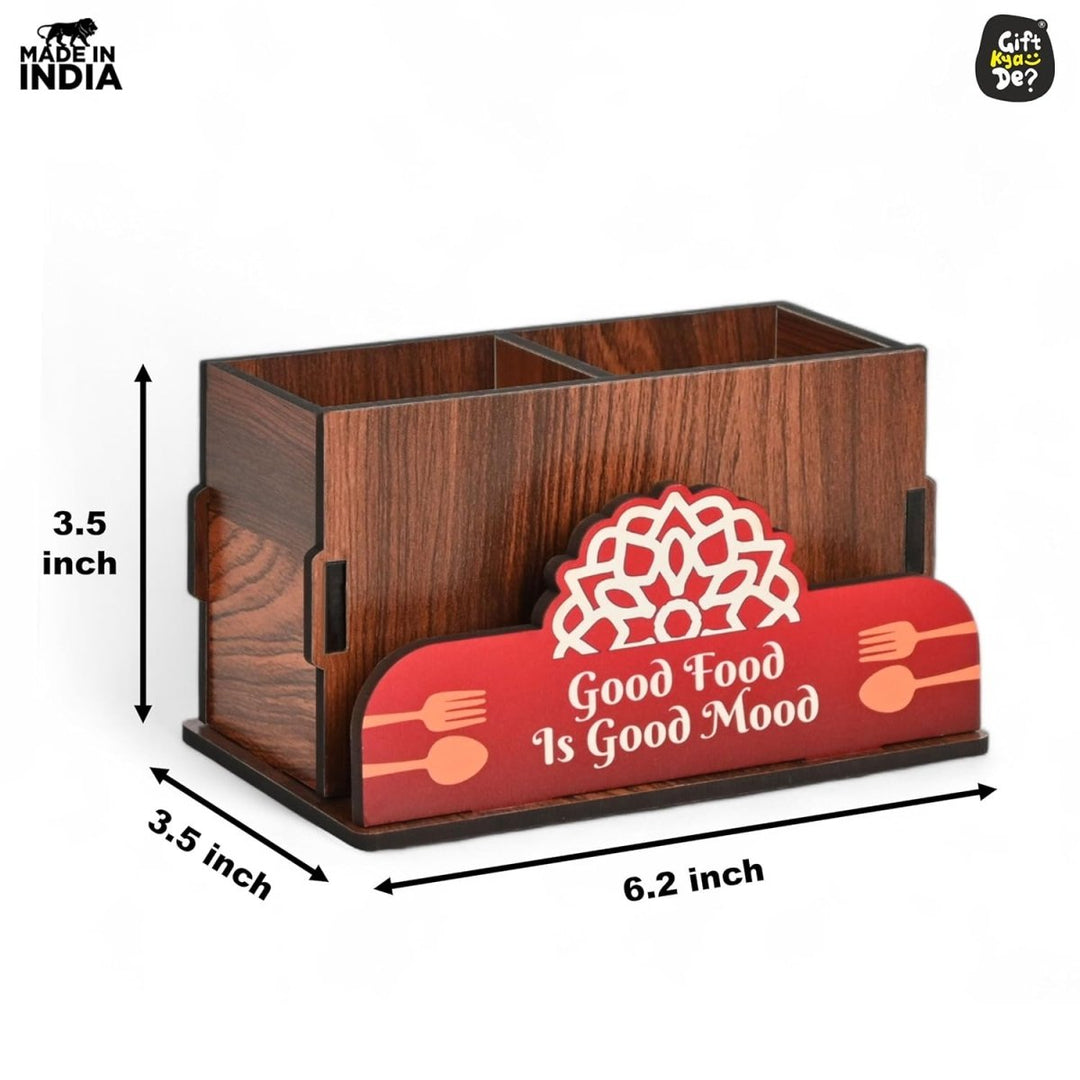 Gift Kya De Cutlery Stand with Tissue Holder for Kitchen & Dining Table | 2 Compartments | Spoon, Knife & Fork Holder, Cutlery Organizer