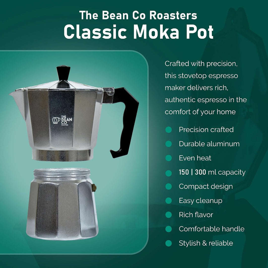 The Bean Co Roasters Classic Moka Pot | Aluminium | Stovetop | Espresso Coffee Maker