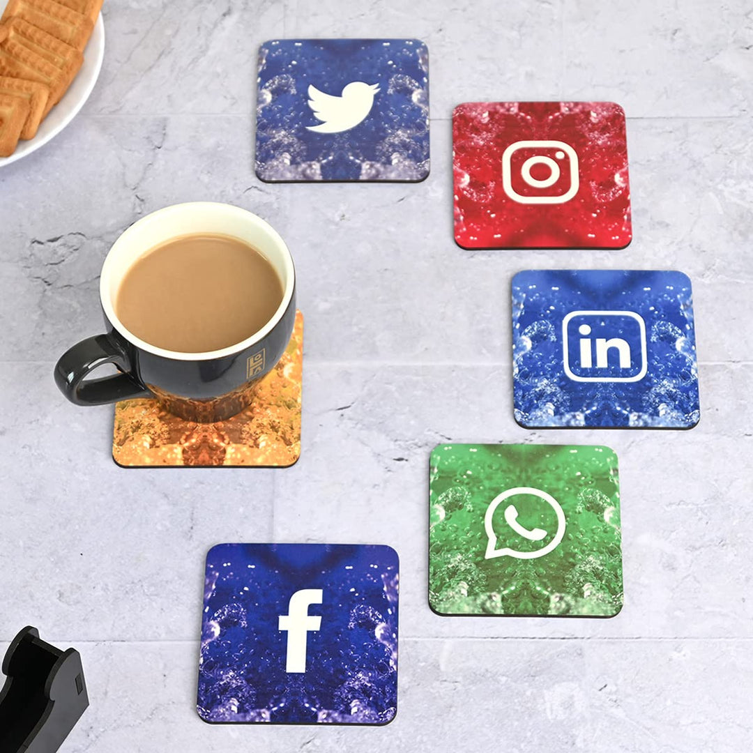 Gift Kya De Square Quotes Coaster Set of 6 With Coaster Stand | Quotes Coaster Set fit for Tea Cups and Coffee Mugs Also Coffee Lover Gifts