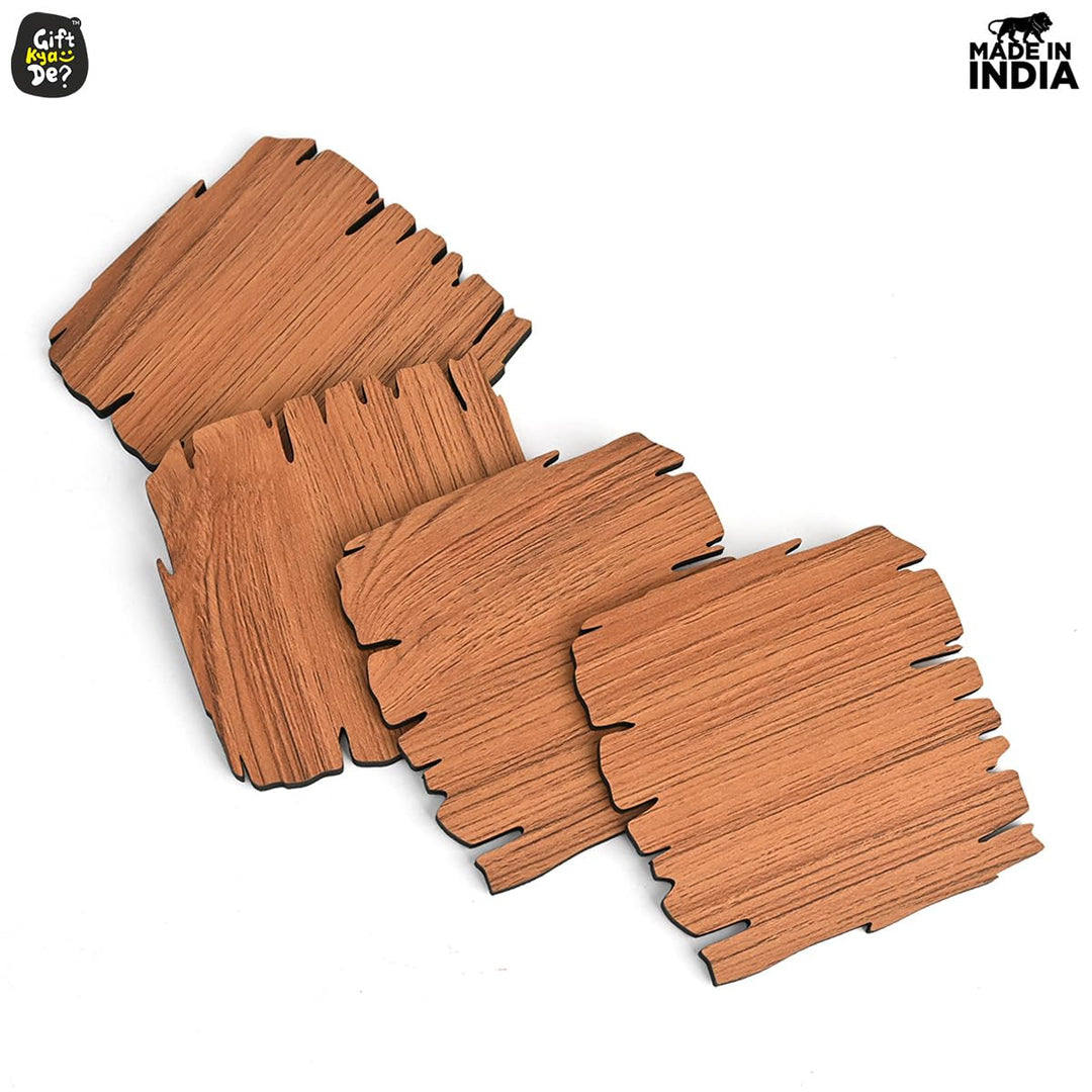 Gift Kya De Coaster Set Maharaja & Natural Design | Premium Wooden Table Coasters with Anti Slip Grip | 4 pc Wooden Coasters (10 x 10 cm)
