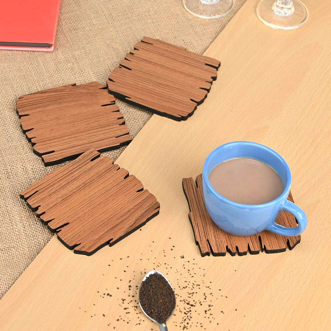 Gift Kya De Coaster Set Maharaja & Natural Design | Premium Wooden Table Coasters with Anti Slip Grip | 4 pc Wooden Coasters (10 x 10 cm)