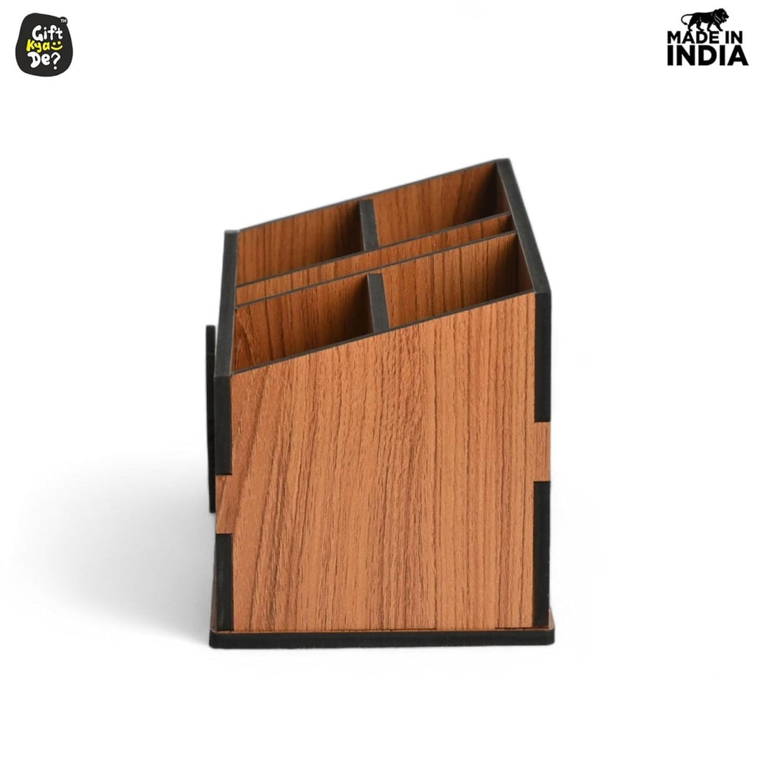 Gift Kya De Wooden Remote Stand with 5 Sections | Remote Holder for TV and AC | Stationary Organizer | Ideal for Home and Office