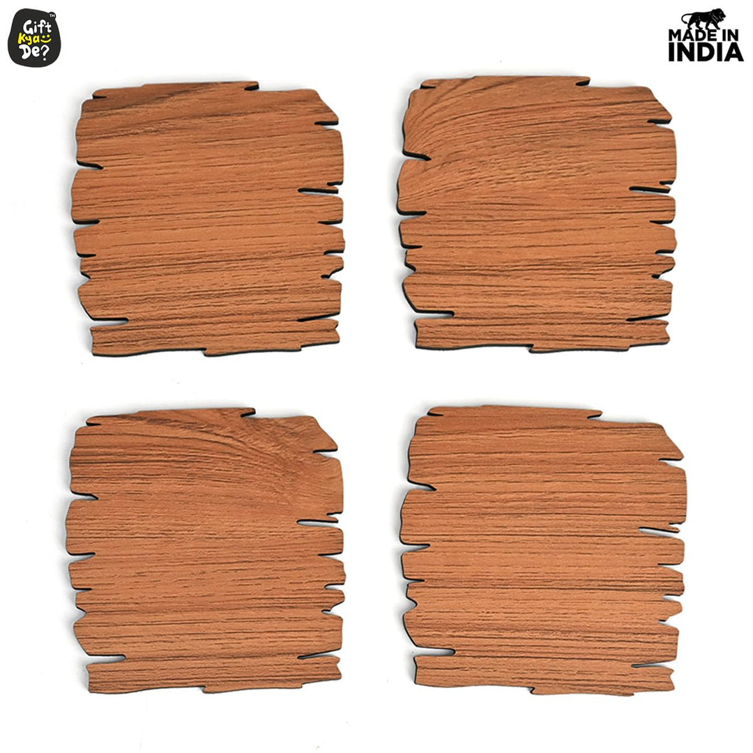 Gift Kya De Coaster Set Maharaja & Natural Design | Premium Wooden Table Coasters with Anti Slip Grip | 4 pc Wooden Coasters (10 x 10 cm)