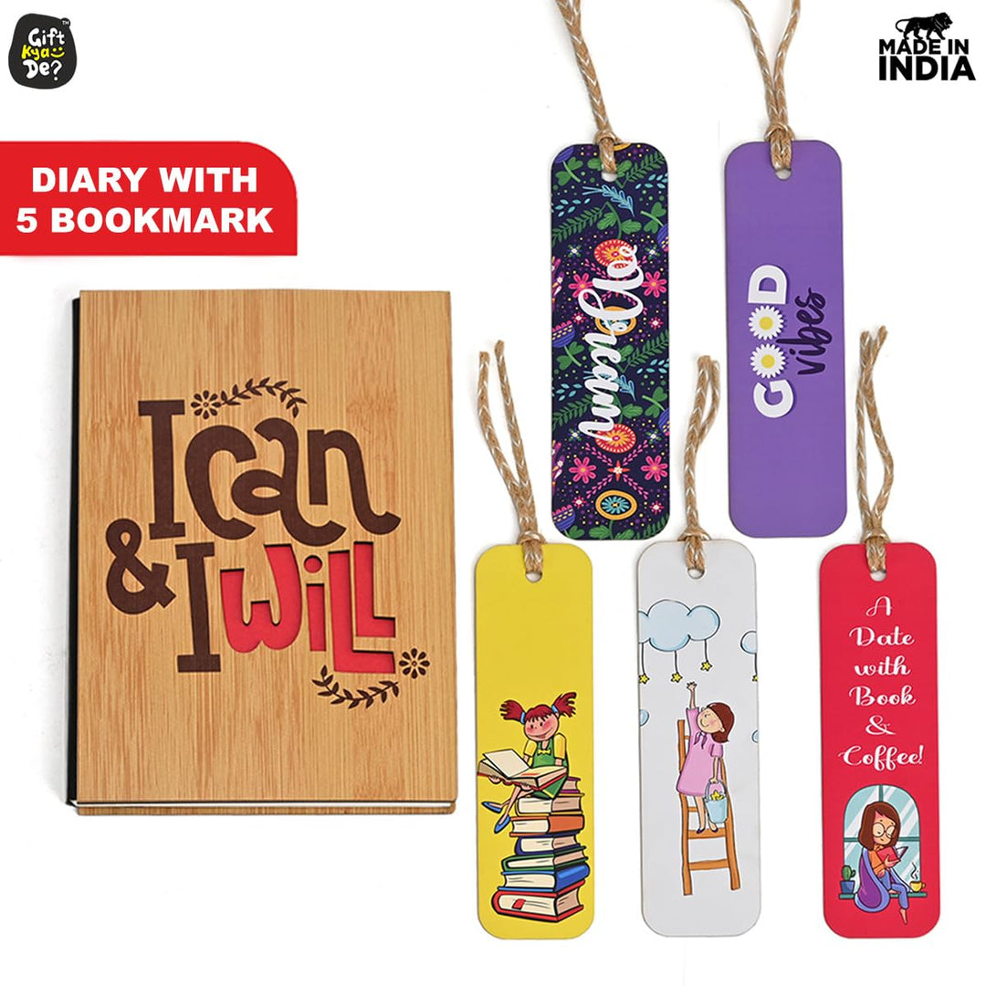 Gift Kya De Diary Notebook with 5 Colorful Bookmarks | Motivational Quotes (190 quality pages)