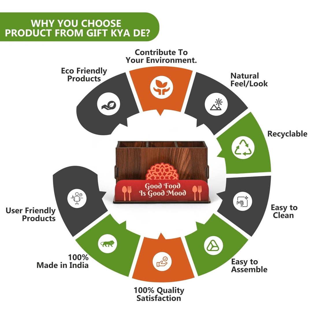 Gift Kya De Cutlery Stand with Tissue Holder for Kitchen & Dining Table | 3 Compartments | Spoon, Knife & Fork Holder, Cutlery Organizer