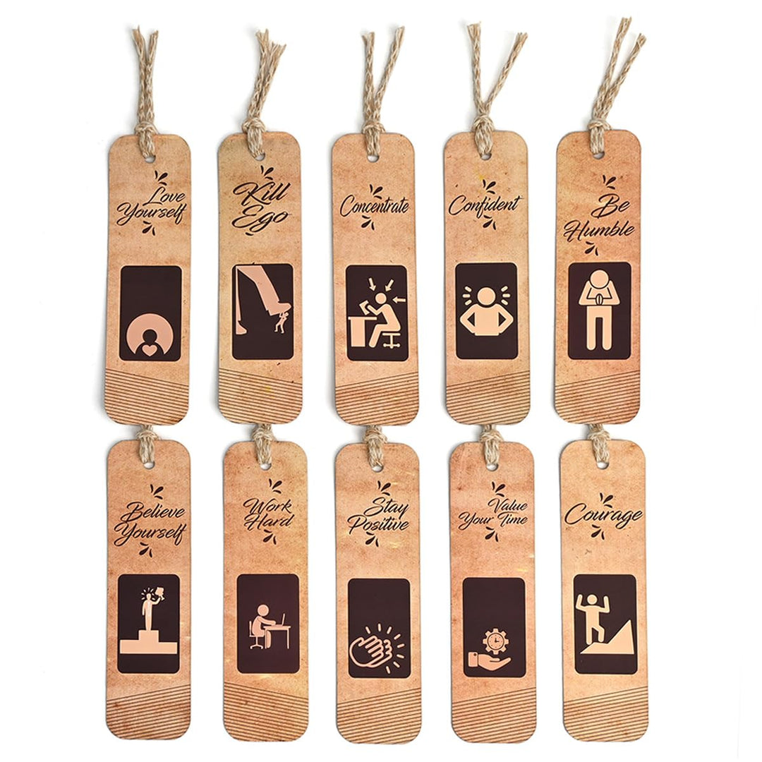 Gift Kya De Bookmarks Set of 10 Motivational Quotes | Bookmarks Aesthetic with Hard Paperback | Handmade Tassel Dori (Eco-Friendly 10pc)