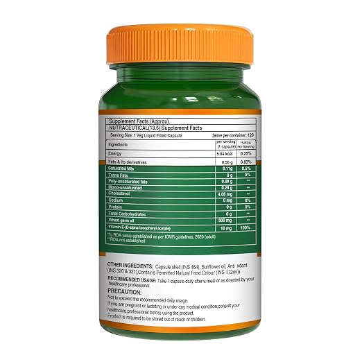Vitamin E Capsules with Wheat Germ Oil  Skin, Hair & Heart Health | 120 Caps