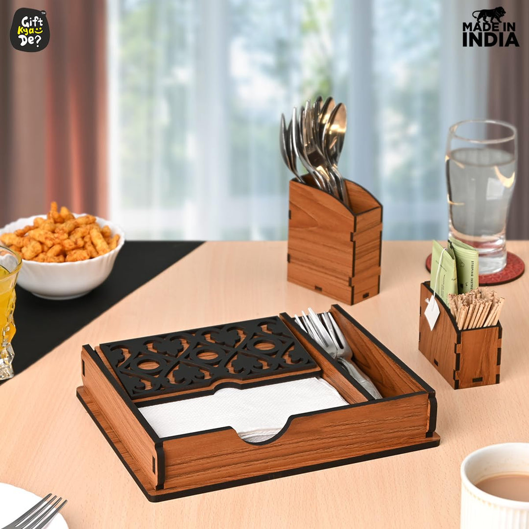 Gift Kya De Tissue Paper Holder for Dining Table with Toothpick Holder Designer 5 Compartment Dining Table Accessories for Home Decor