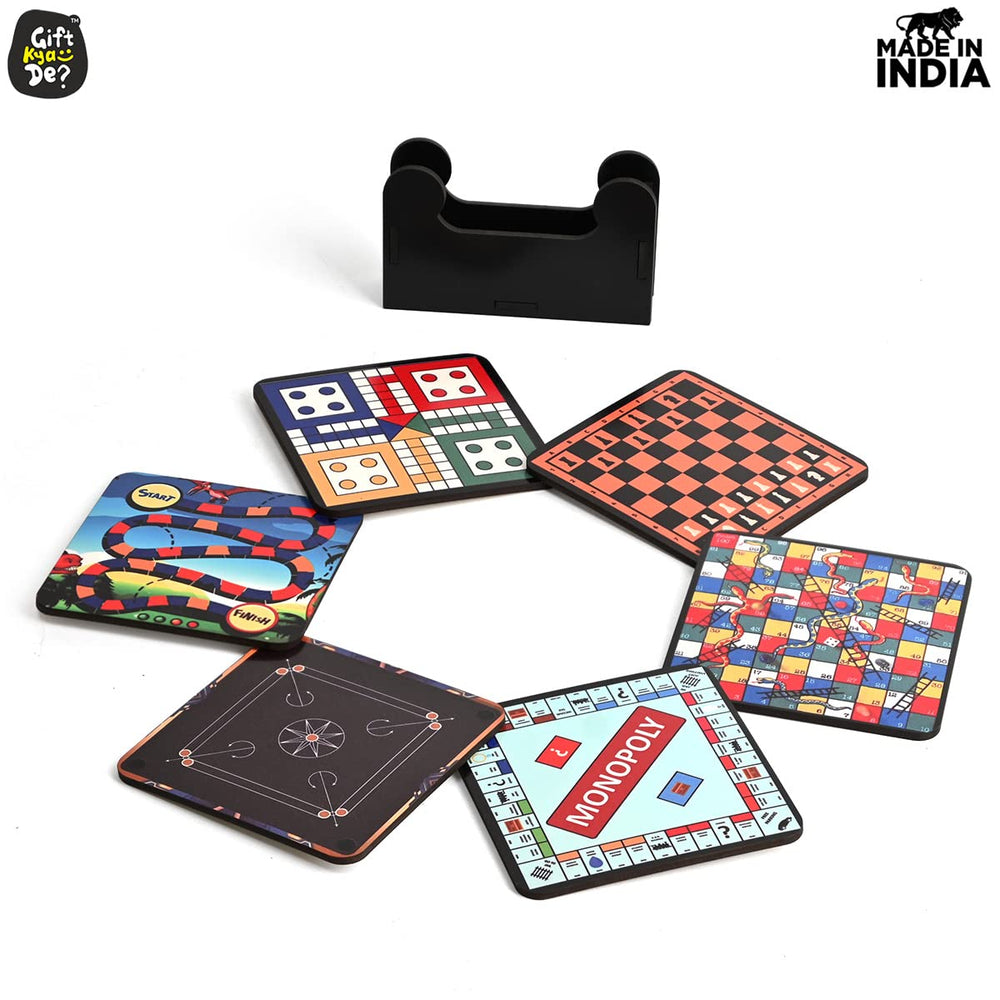 Gift Kya De Square Quotes Coaster Set of 6 With Coaster Stand | Quotes Coaster Set fit for Tea Cups and Coffee Mugs Also Coffee Lover Gifts