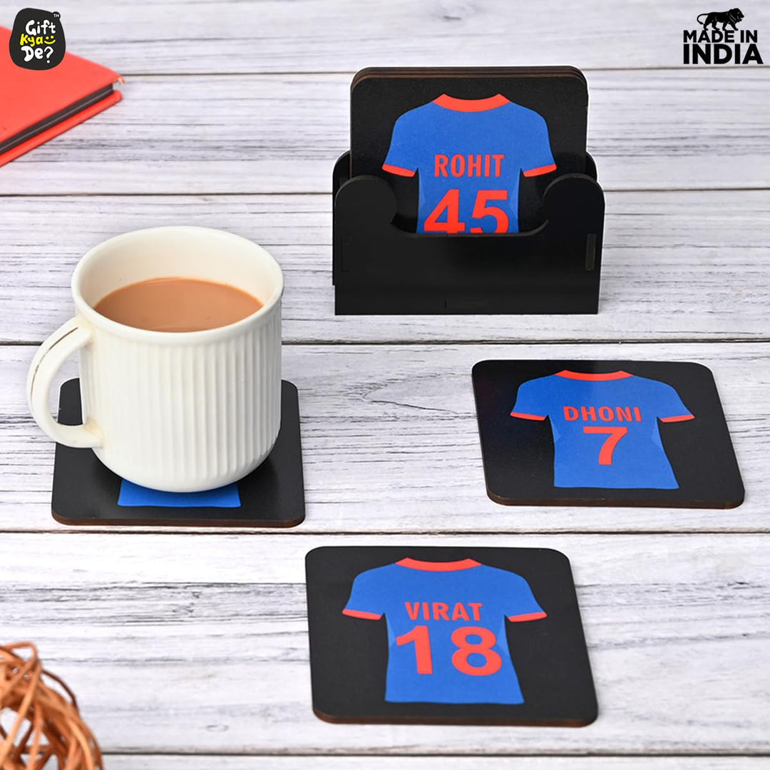 Gift Kya De Cricket Themed Coaster Set of 6 with Proper Coaster Stand | Perfect For Tea And Coffee Cups