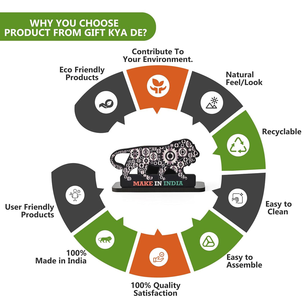 Gift Kya De Make In India Themed Visiting Card Stand, Decorative Lion Gear Pattern Design