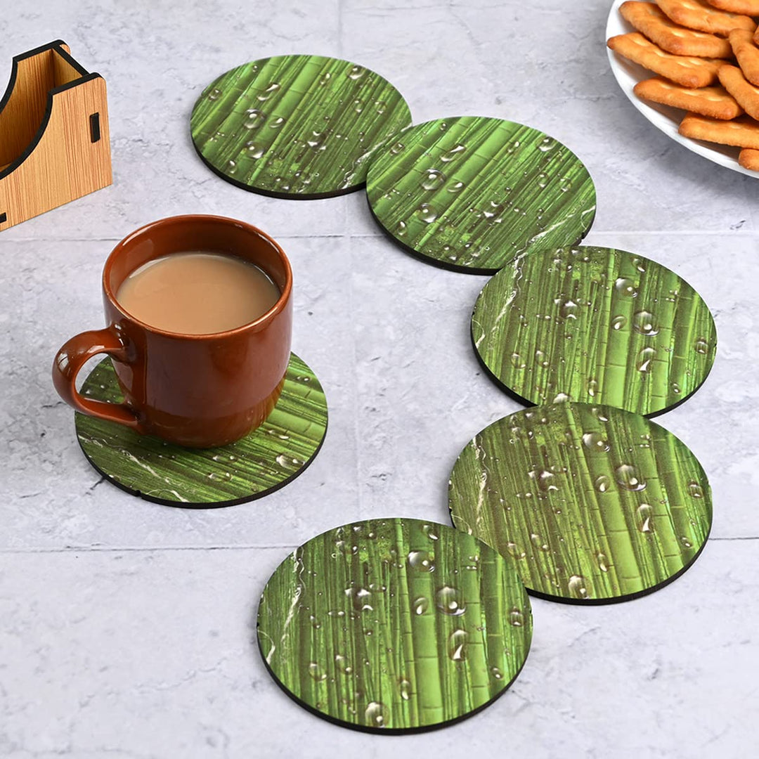 Gift Kya De Coaster Set of 6 Natural Wooden Bamboo Tree Style | Coasters with Beautiful Coaster Stand