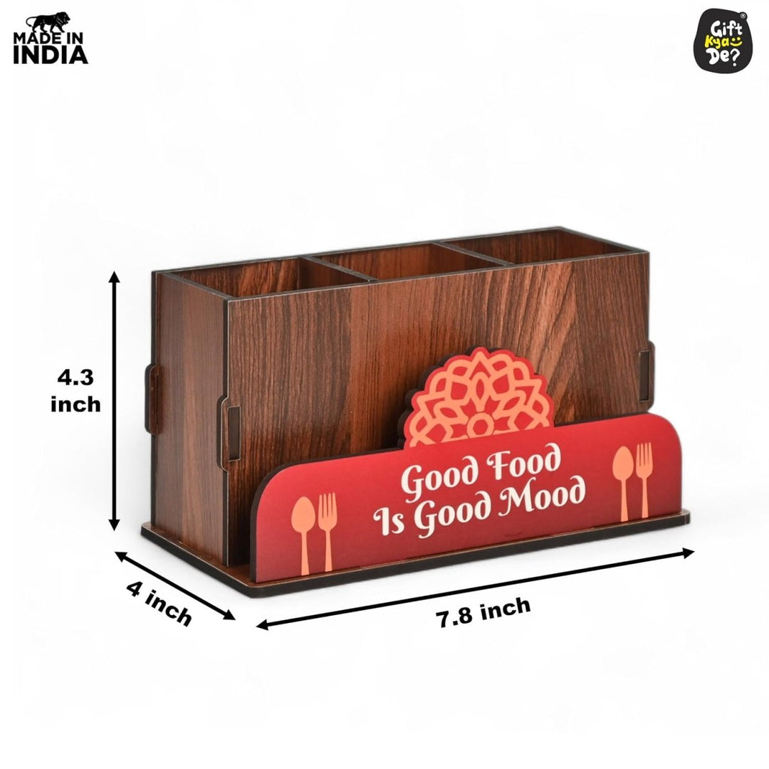 Gift Kya De Cutlery Stand with Tissue Holder for Kitchen & Dining Table | 3 Compartments | Spoon, Knife & Fork Holder, Cutlery Organizer