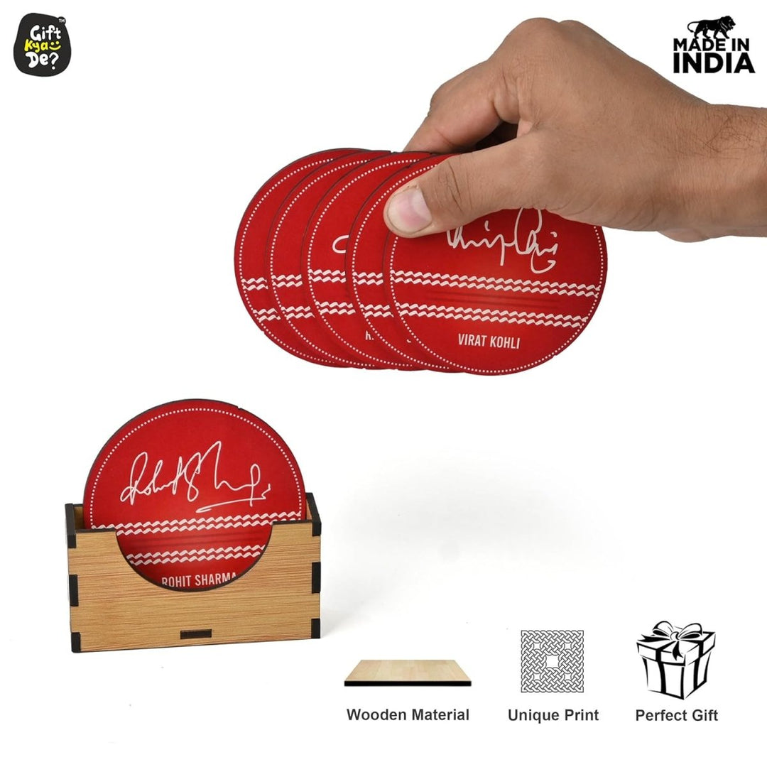 Gift Kya De Cricket Themed Coaster Set of 6 with Proper Coaster Stand | Perfect For Tea And Coffee Cups