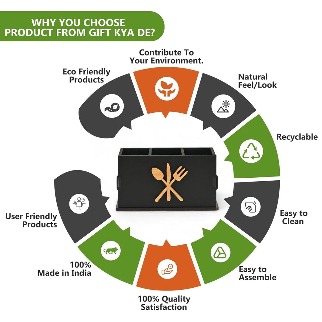 Gift Kya De 3 Compartments Cutlery Stand for Kitchen & Dining Table | Spoon, Knife & Fork Holder, Cutlery Organizer