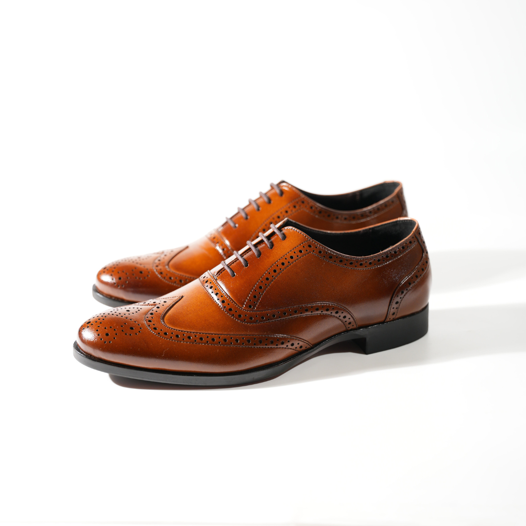 Monkstory Wingtip Oxford Lace-Up Brogues - Rich Tan