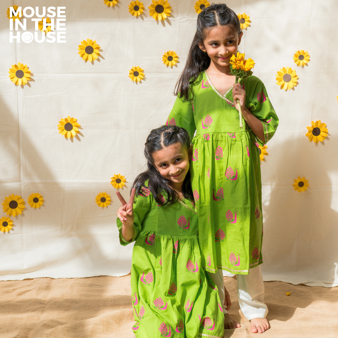 Mouse In The House A Graceful Peacock Green Ethnic Wear (Girls)