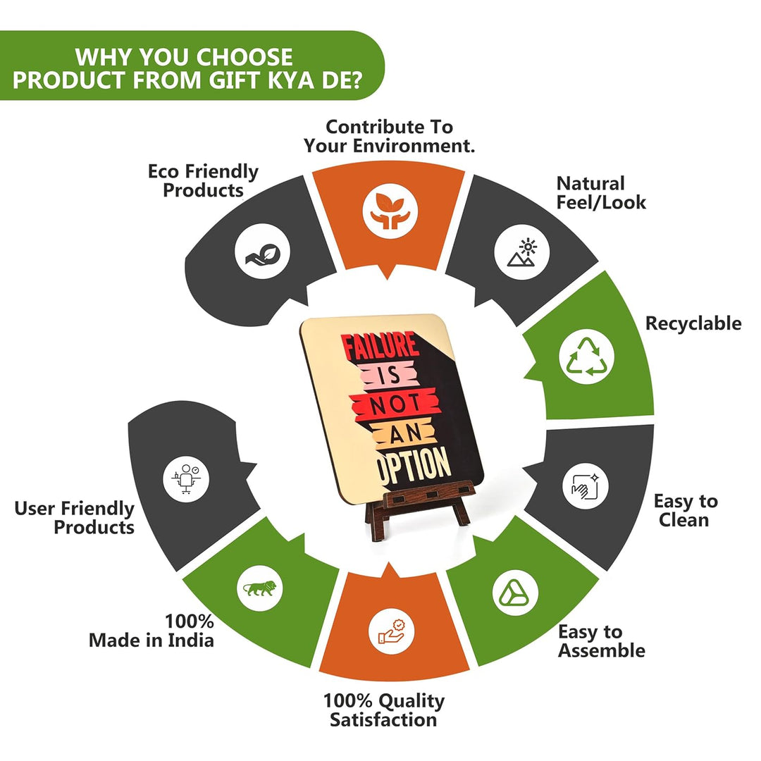 Motivational Table Top Frame for Desk | Inspirational Quotes for Office, Study, Home Decor | 6 Variants | Wooden Frame with Stand