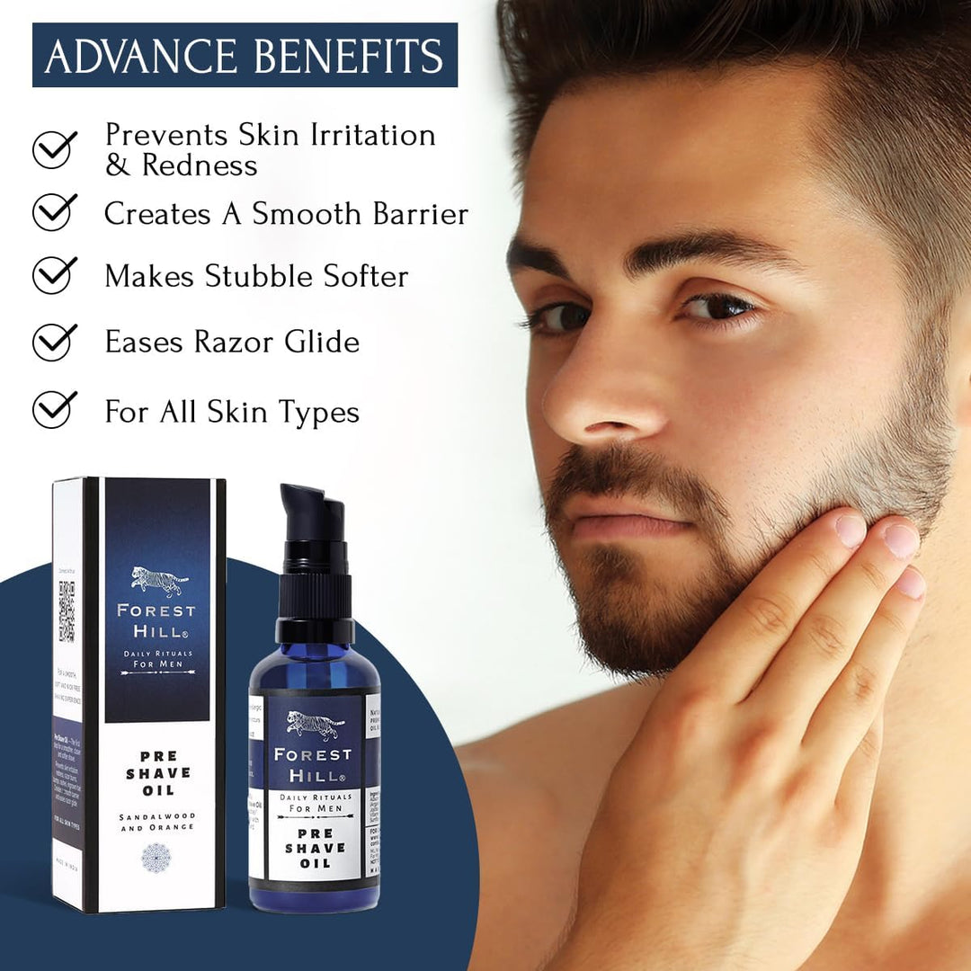 Forest Hill Set of 4 Men Gift Set Grooming Shaving Kit, Pre Shave Oil 50ml, Aqua Shaving Cream 75g, Eaglewood After Shave Balm 100ml & White Color Lincoln Synthetic Faux Badger Super Soft Hair Shaving Brush