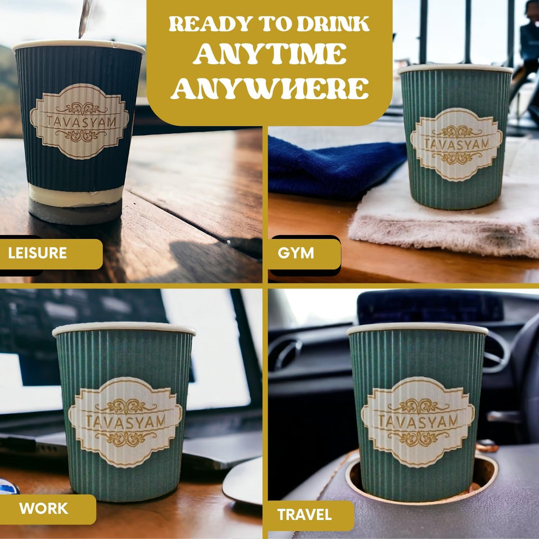 Tavasyam  Ready to Sip Lemon Flavour Green Tea Cups - Vegan, Gluten Free & Sugar Free - Pre-Filled Tea Cups 200 ml - Pack of 12 Cups
